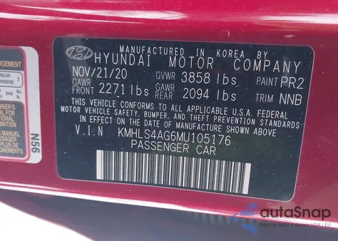 2021 Hyundai Elantra Sel из США, поврежденный, VIN KMHLS4AG6MU105176